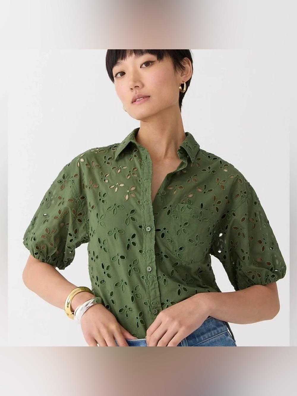 J. Crew Spring Garden Eyelet Top in Olive Green - Size 2